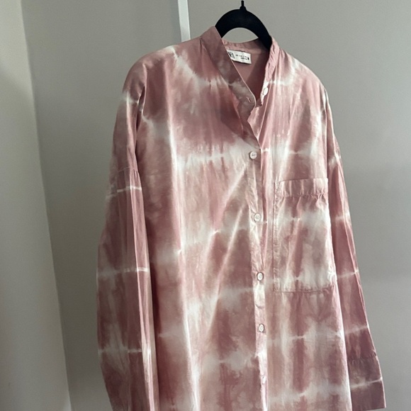 Zara Pink and White Tie Dye Button Down Long Sleeve Cotton Shirt Size Small - Picture 4 of 5